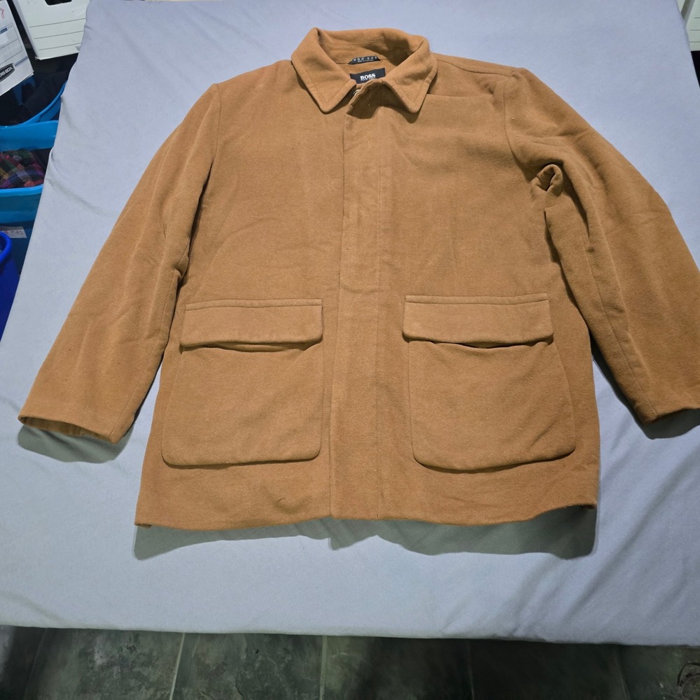 Hugo Boss Krakow Car Coat Mens 46R Camel Wool Blend Zip Front Jacket